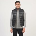 Reeves Black Leather Puffer Vest