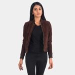 Dravox Women’s Premium Suede Bomber Jacket – Chocolate Brown
