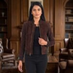 Dravox Women’s Premium Suede Bomber Jacket – Chocolate Brown - Image 2