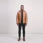 Dravox Tan Hooded Leather Puffer Jacket