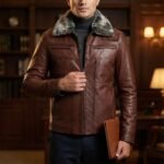 Dravox Hart Fur Brown Leather Jacket