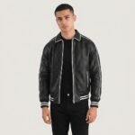 Dravox Cooper Black Leather Varsity Jacket - Image 3