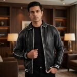 Dravox Cooper Black Leather Varsity Jacket