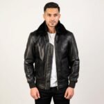 Dravox Black Leather Bomber Jacket - Image 2